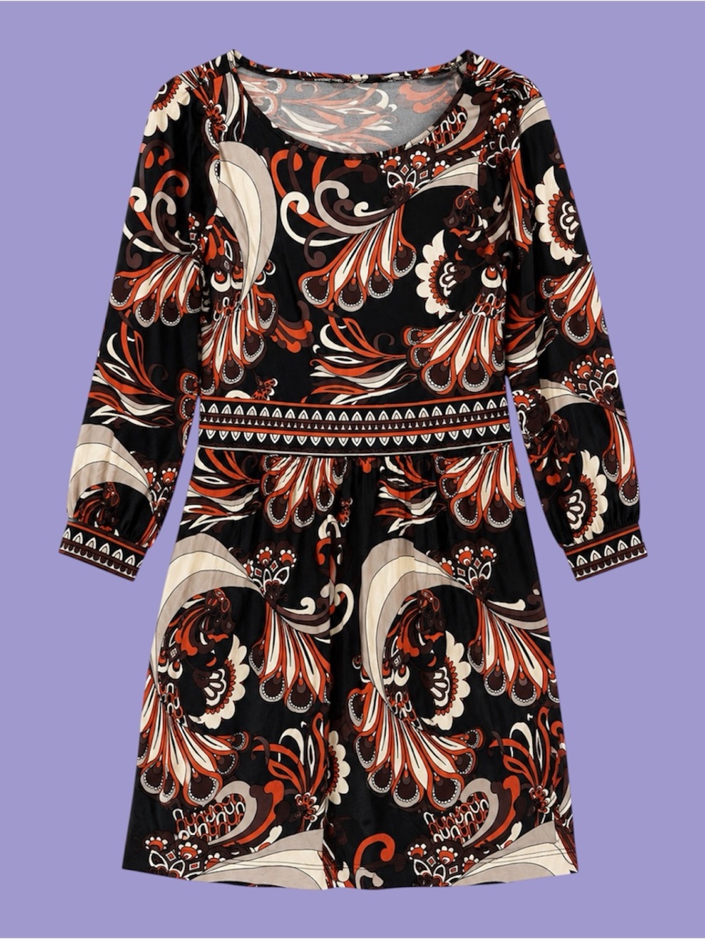 Tibi Black Orange & Cream Paisley-Print Long Sleeve Dress